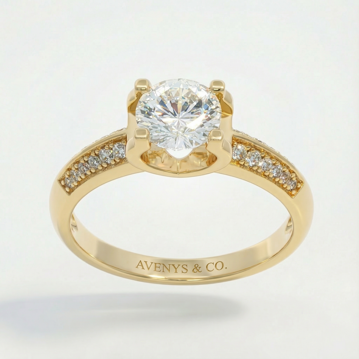 Suspension Pave Ring with White Round Stone – on Yellow Gold