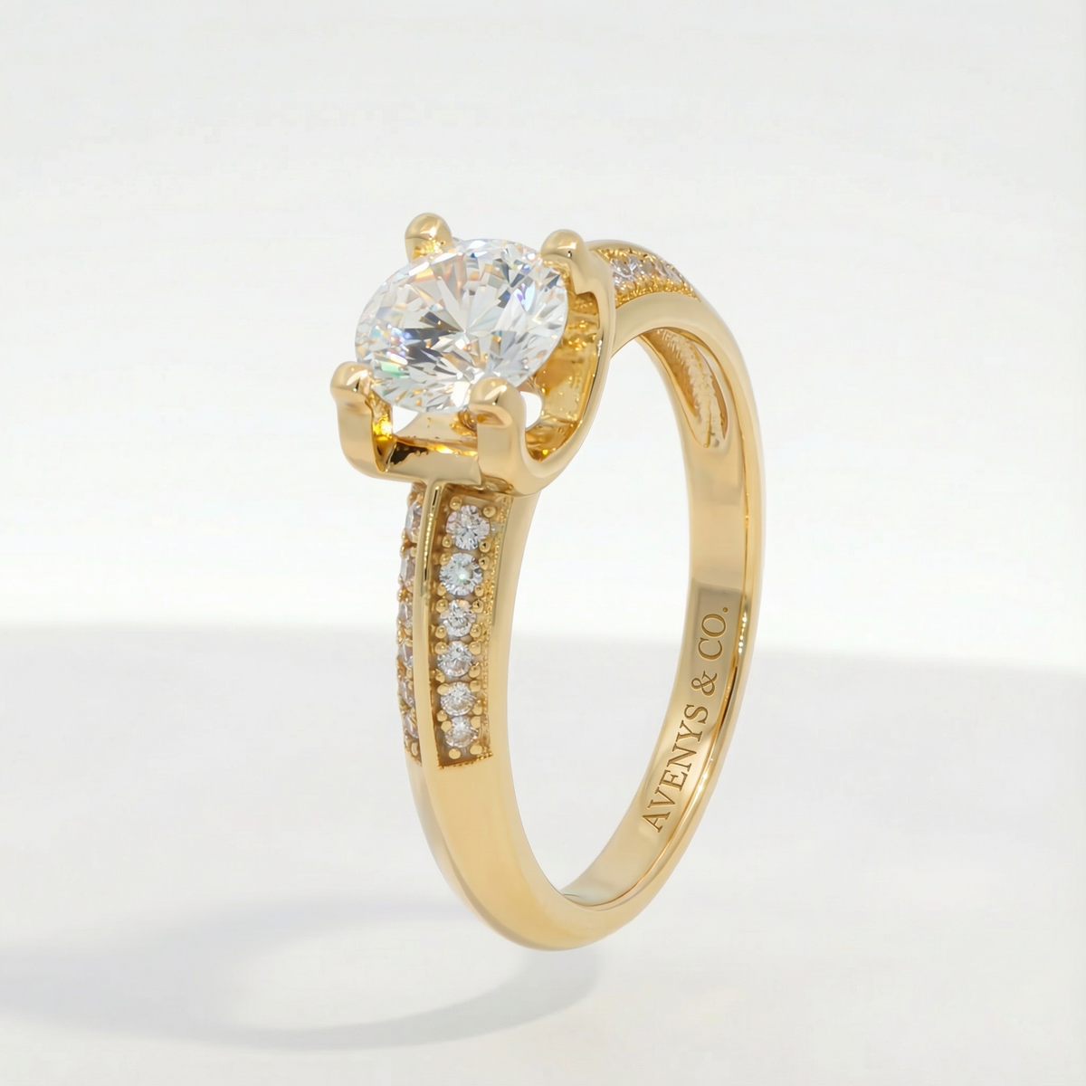Suspension Pave Ring with White Round Stone – on Yellow Gold