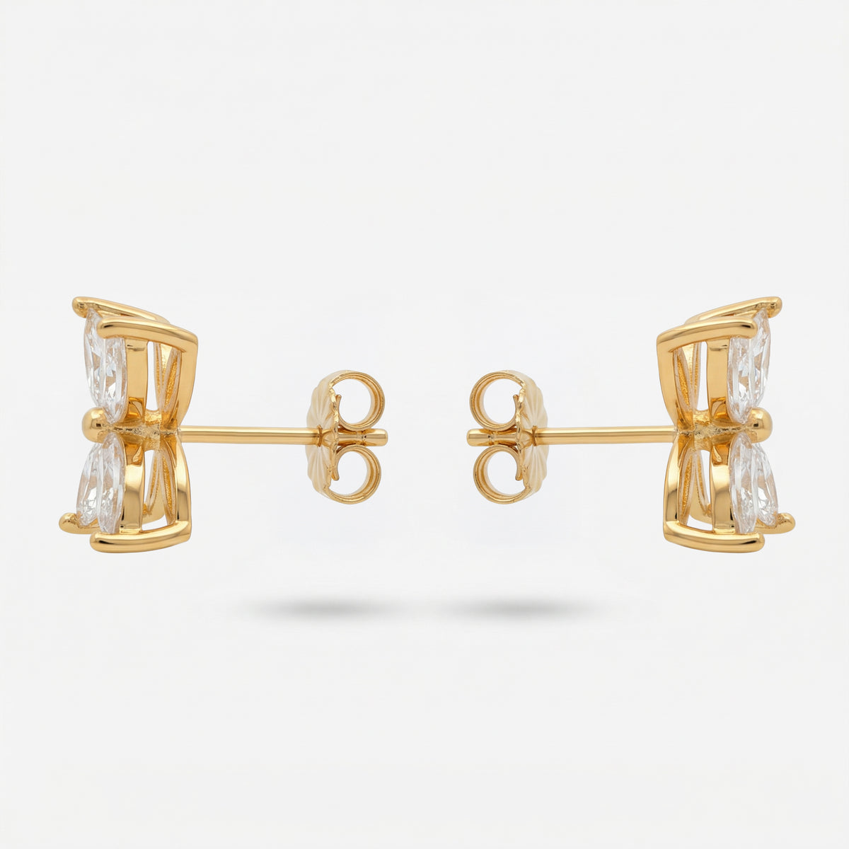 Star Earrings with White Marquise Stone – on Yellow Gold