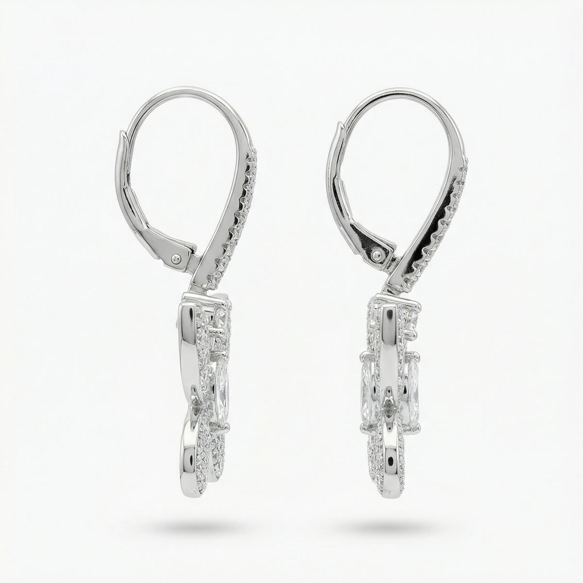 Butterfly Earrings with White Round Stone – on White Gold