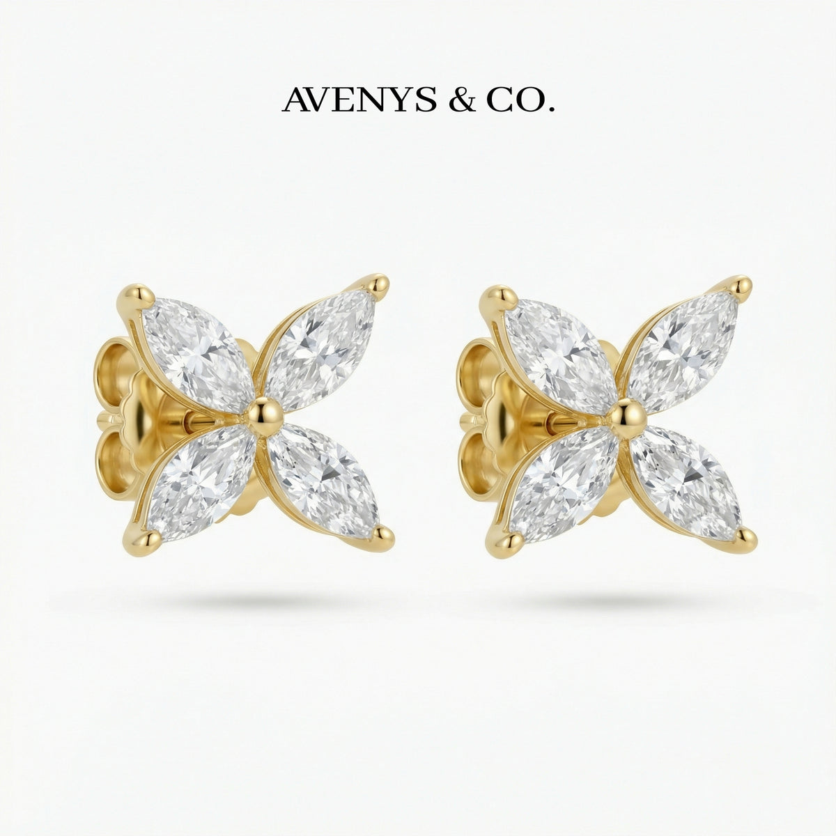 Star Earrings with White Marquise Stone – on Yellow Gold