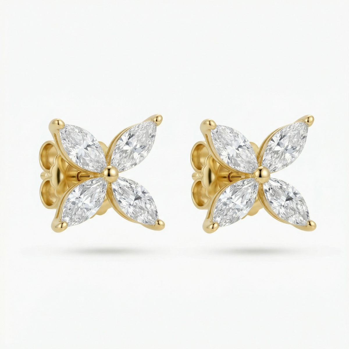 Star Earrings with White Marquise Stone – on Yellow Gold