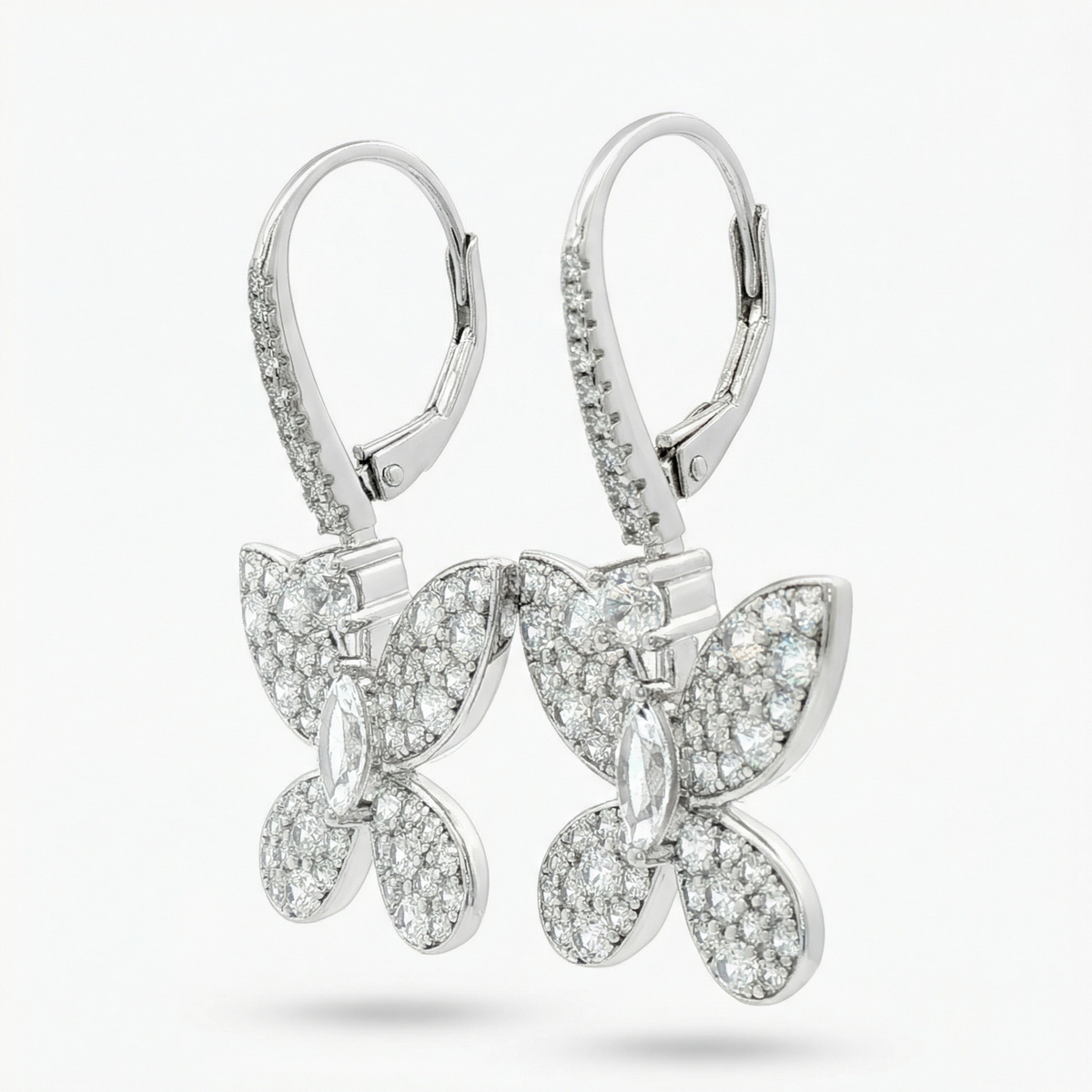 Butterfly Earrings with White Round Stone – on White Gold
