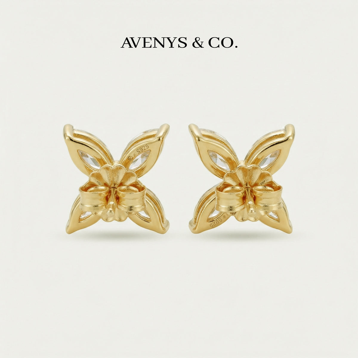 Star Earrings with White Marquise Stone – on Yellow Gold
