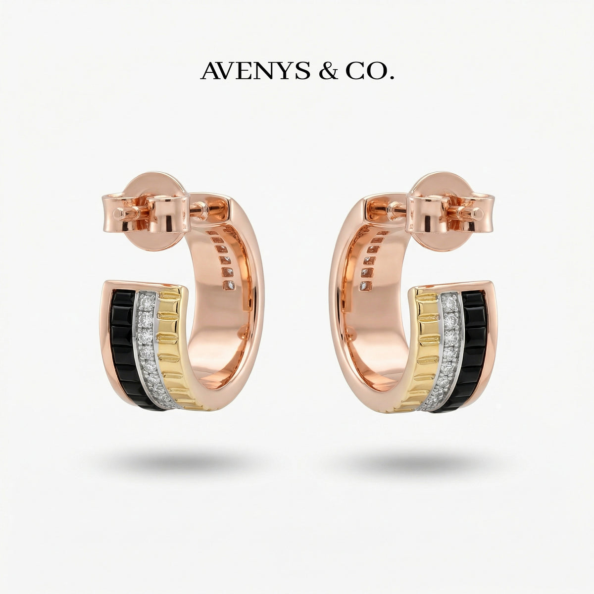 Quatre Earrings with White Round Stone – on Yellow Gold