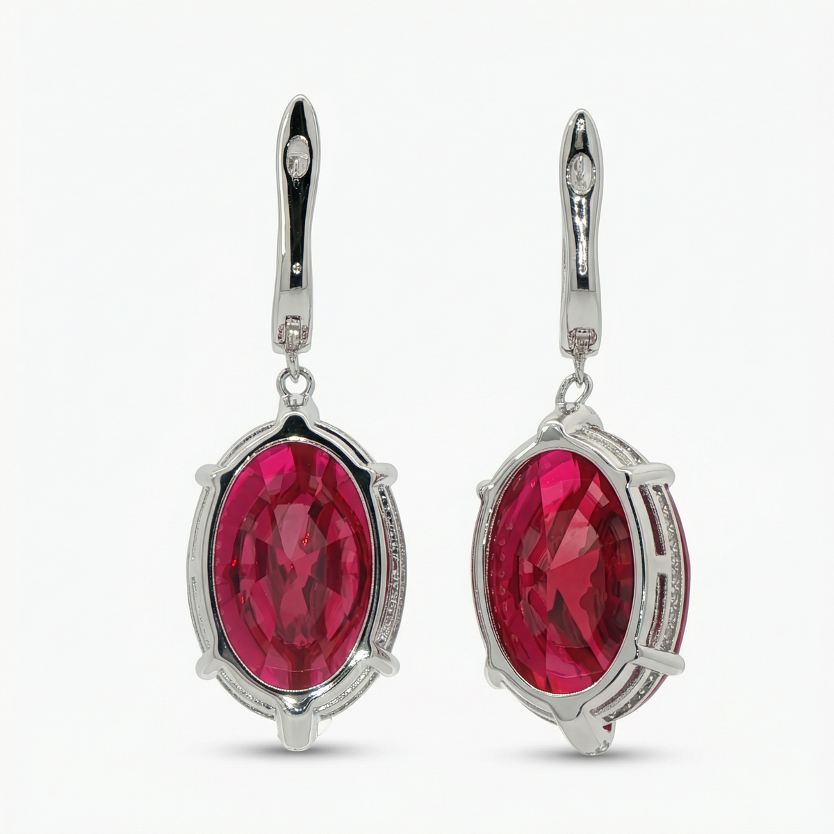 Embrace Queens Earrings with Red Oval Stone – on White Gold