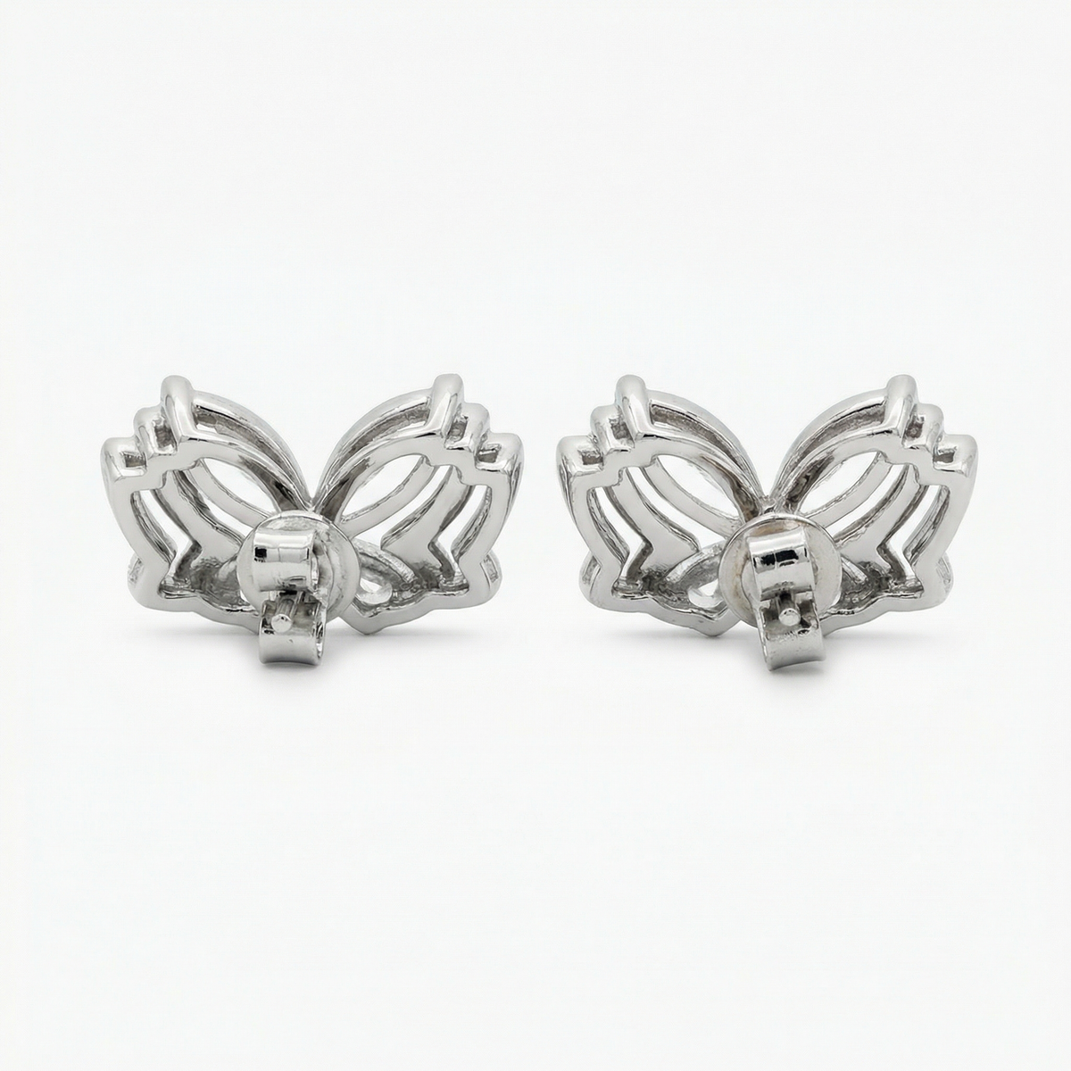 Butterfly Wide Earings with White Marquise Stone – on White Gold