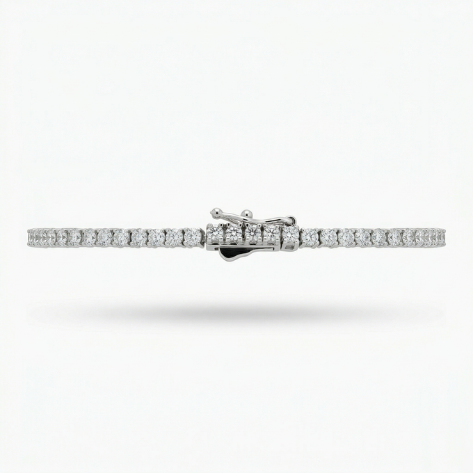 Classic Tennis Bracelet (3mm) with White Round Stone – on White Gold