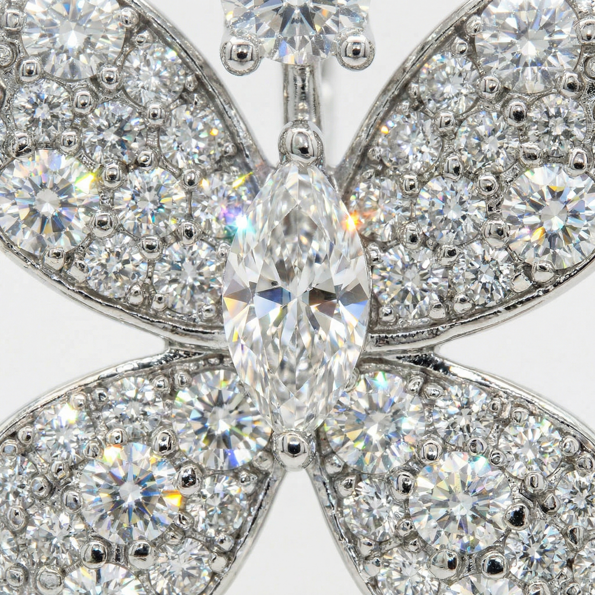 Butterfly Earrings with White Round Stone – on White Gold