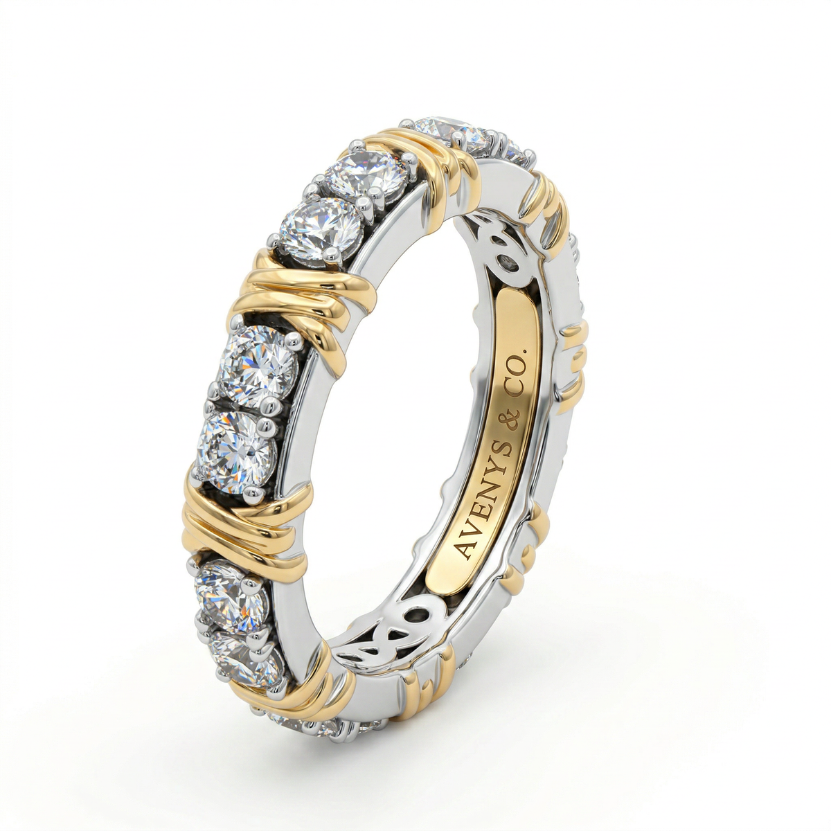 AV Signature Womens Ring with White Round Stone – on White Gold