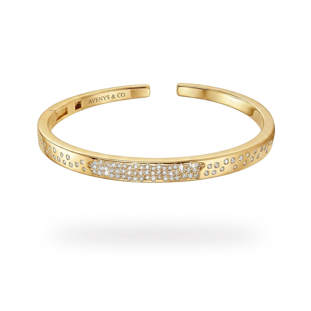Constellation Bangle with White Round Stone – on Yellow Gold
