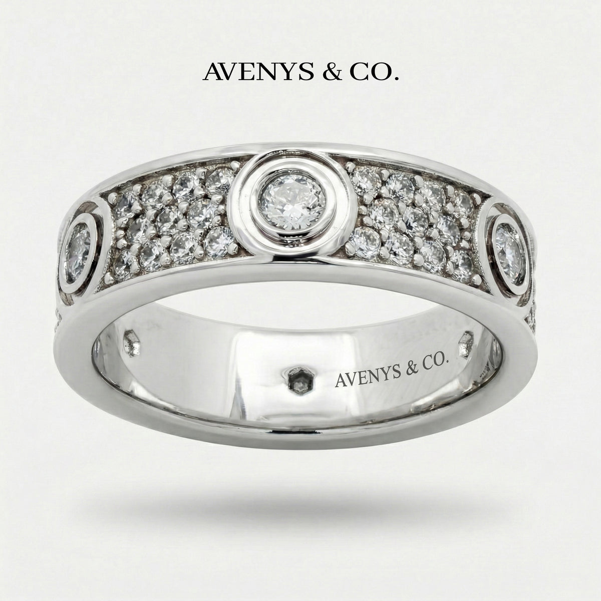 Halo Pave Diamond Ring with White Round Stone – on White Gold