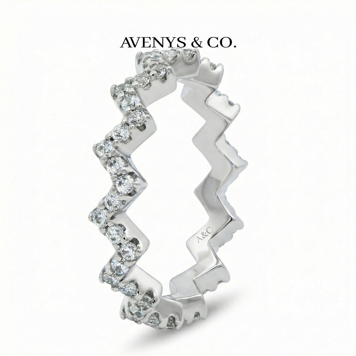 Summit Pave Ring with White Round Stone – on White Gold