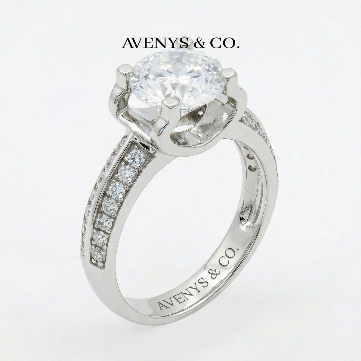 Suspension Pave Ring with White Round Stone – on White Gold