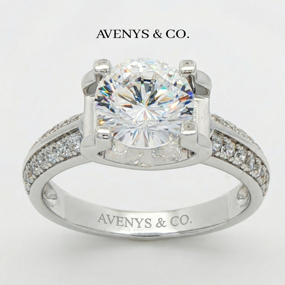 Suspension Pave Ring with White Round Stone – on White Gold