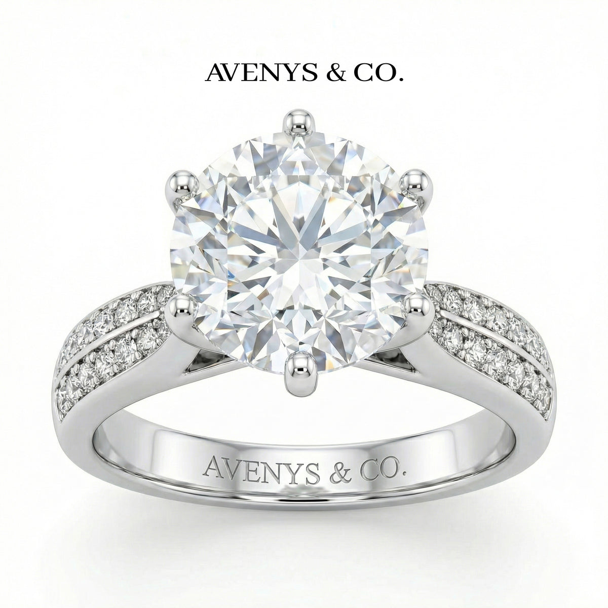 Twist Pave Solitaire Ring with White Round Stone – on White Gold