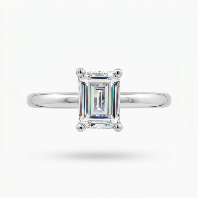 Emerald Delicate Ring with White Emerald Stone – on White Gold