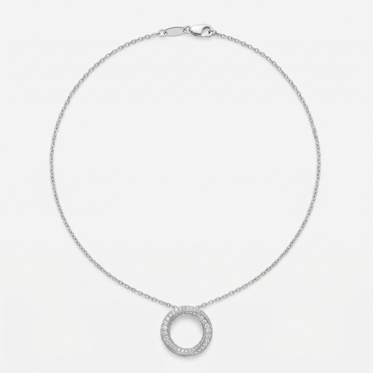 Spiral Necklace with White Round Stone – on White Gold