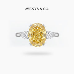 Queens Oval Ring with Yellow Oval Stone – on White Gold
