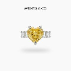 Queens Heart Ring with Yellow Heart Stone – on White Gold
