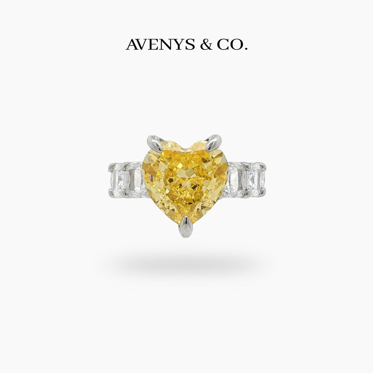 Queens Heart Ring with Yellow Heart Stone – on White Gold