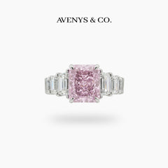 Princess Eternity Ring with Pink Radiant Stone – on White Gold