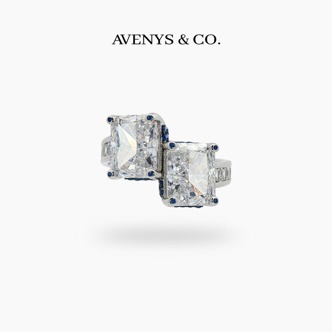 Princess Duo Ring with White Radiant Stone – on White Gold
