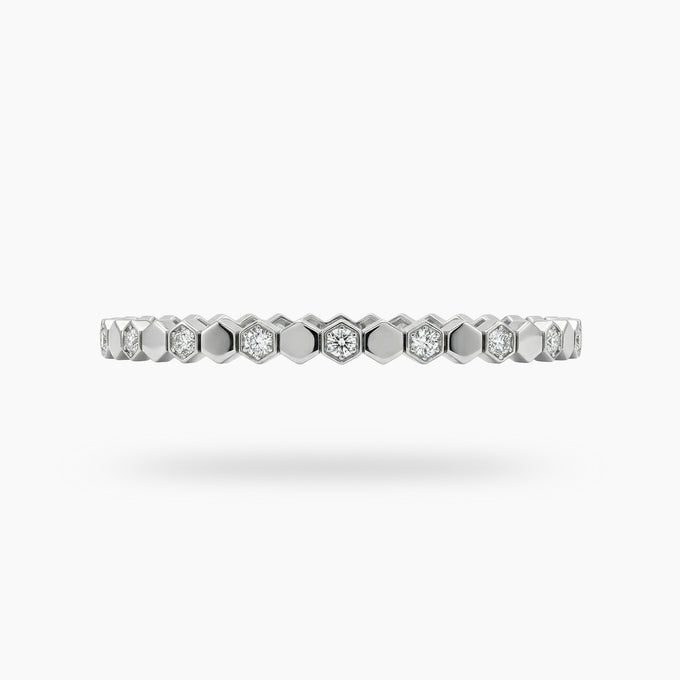 Honeycomb Bracelet with White Round Stone – on White Gold