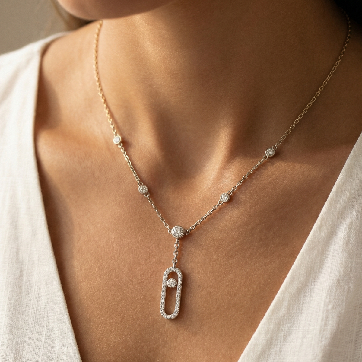 Elegant White Gold Finish Diamond Pendant Necklace