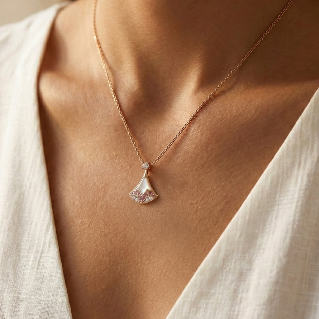 Rose Gold Charm Necklace with Round Brilliant Diamond Pendant