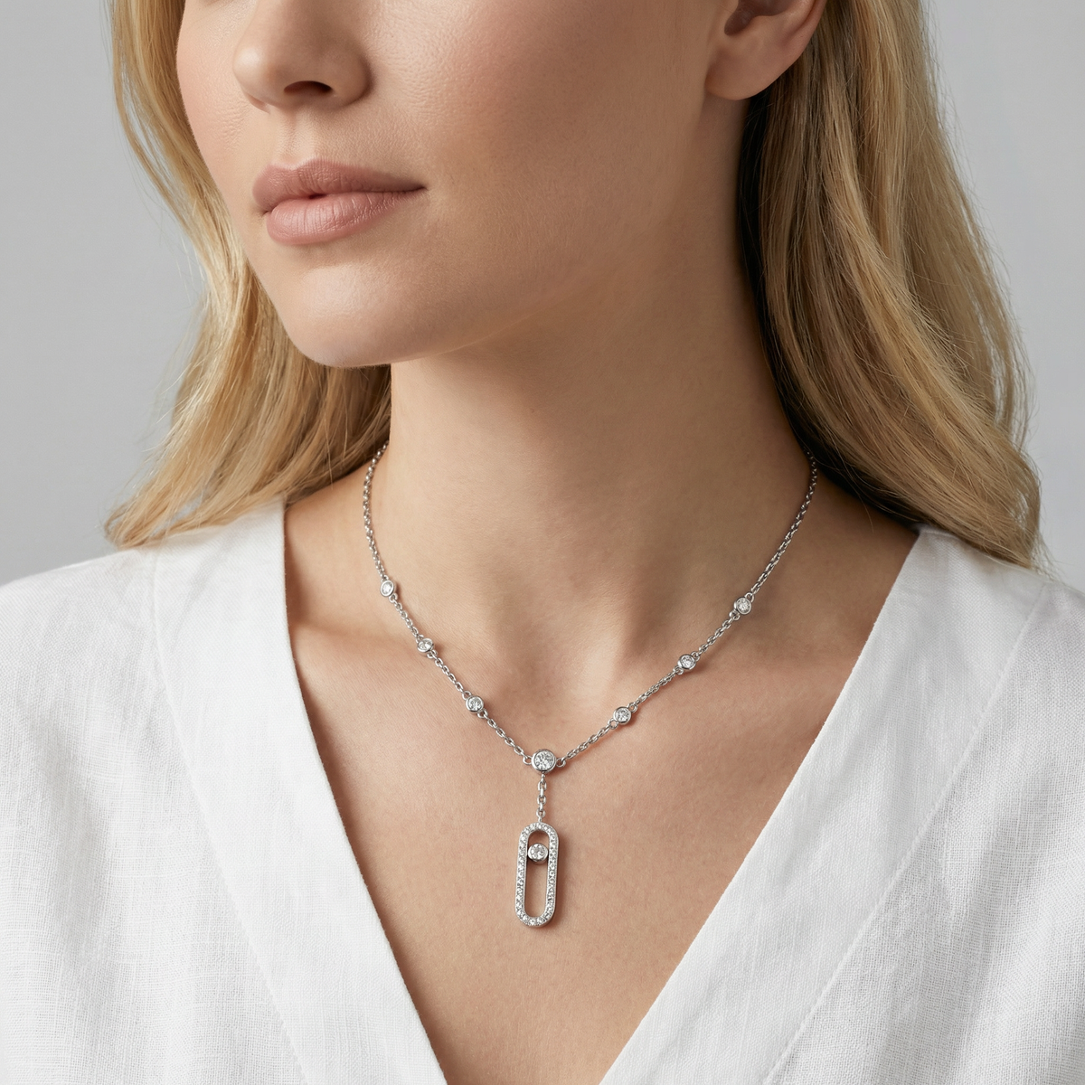 Elegant White Gold Finish Diamond Pendant Necklace