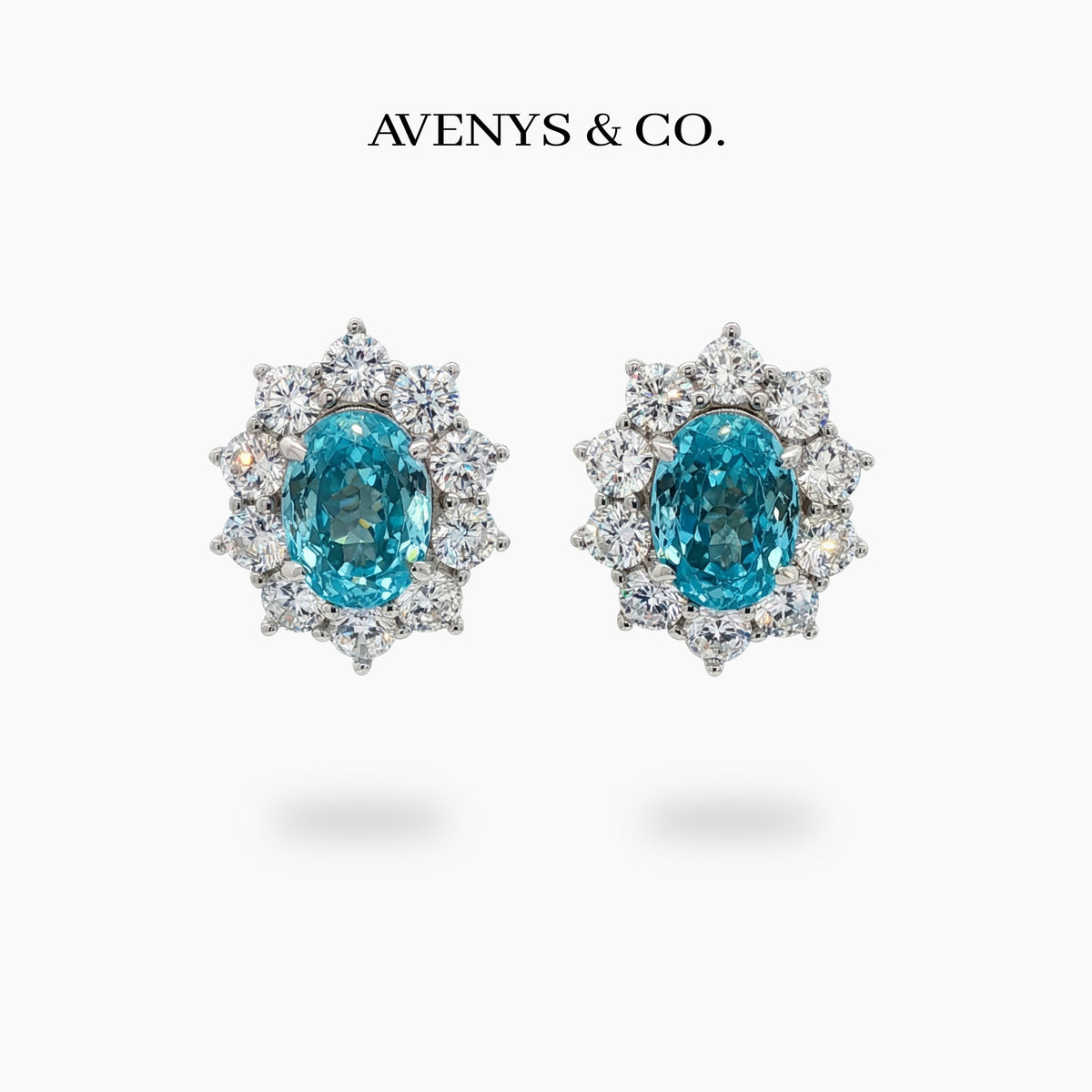 Bloom Halo Earrings with Paraiba Oval Stone – on White Gold