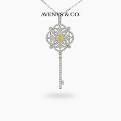 Key Necklace with White Round Stone – on White Gold