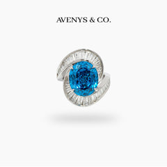 Eclipse Ring with Blue Oval Stone – on White Gold