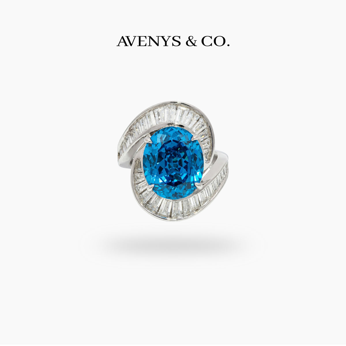 Eclipse Ring with Blue Oval Stone – on White Gold