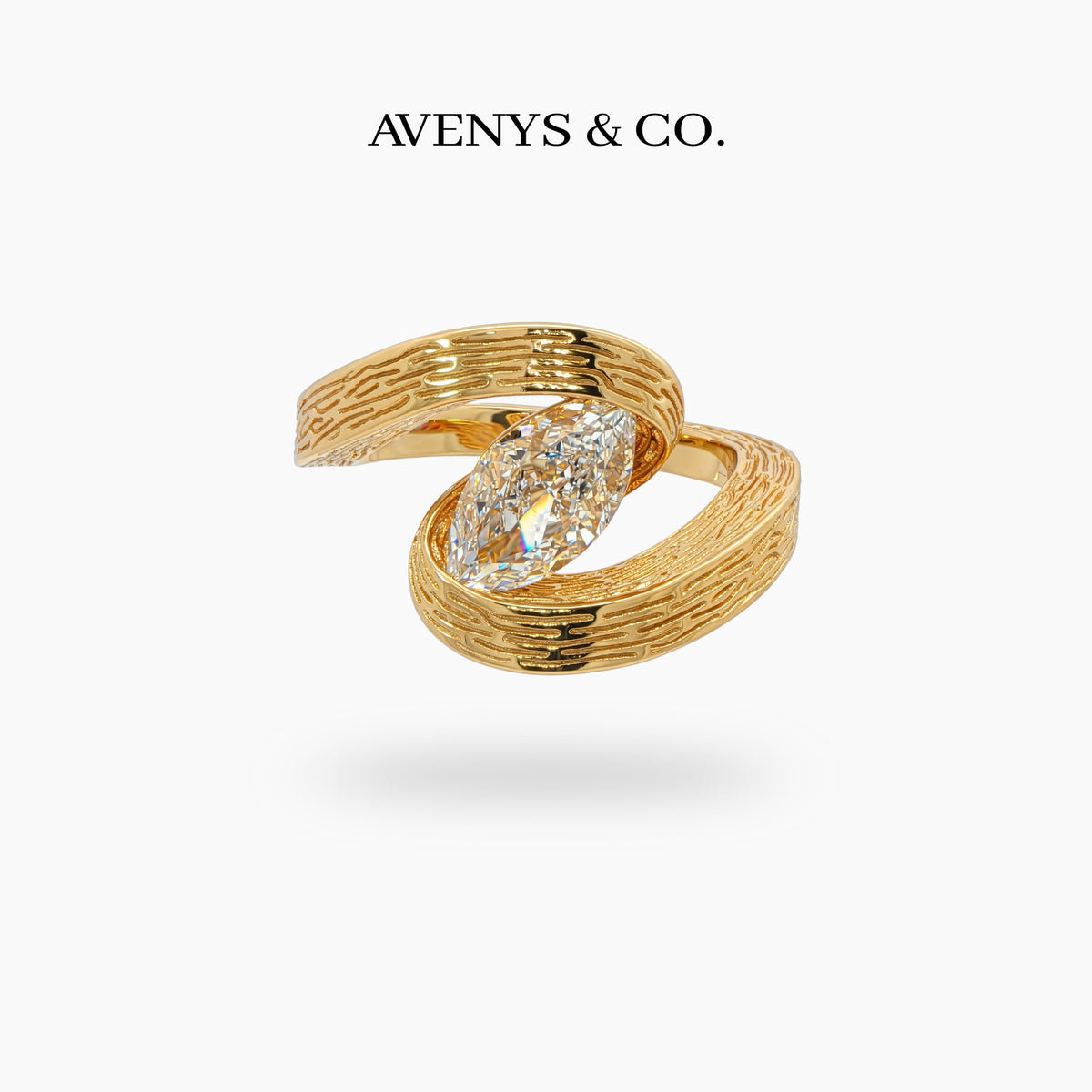 Bypass Terra Ring with White Marquise Stone – on Yellow Gold