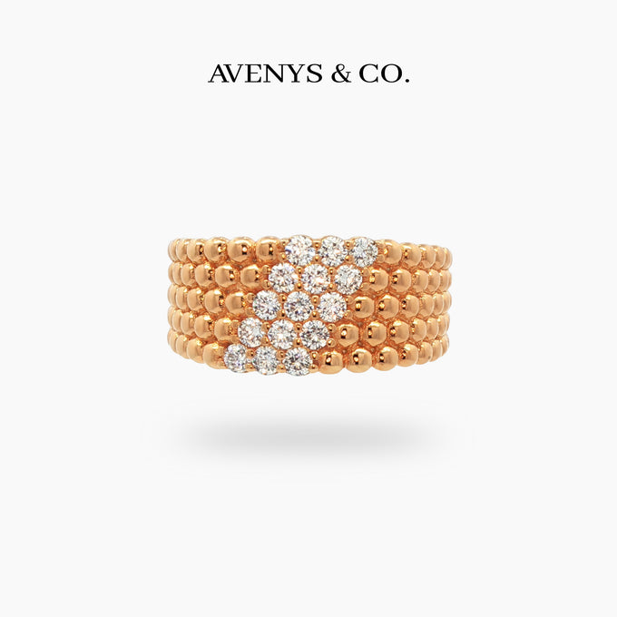 Pearls Classic Ring with White Round Stone – on Yellow Gold