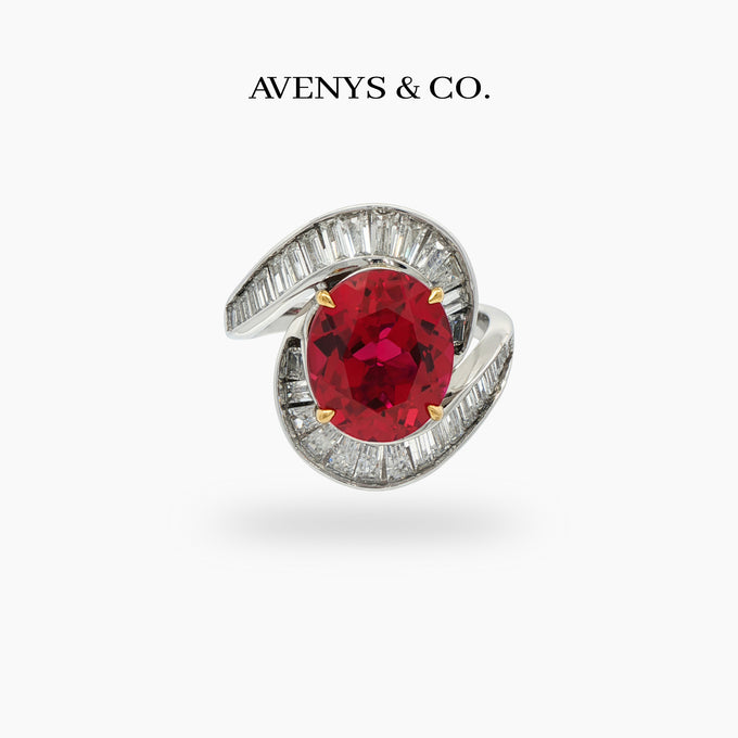 Eclipse Ring with Avenys Created Pigeon Blood Oval Ruby – on White Gold
