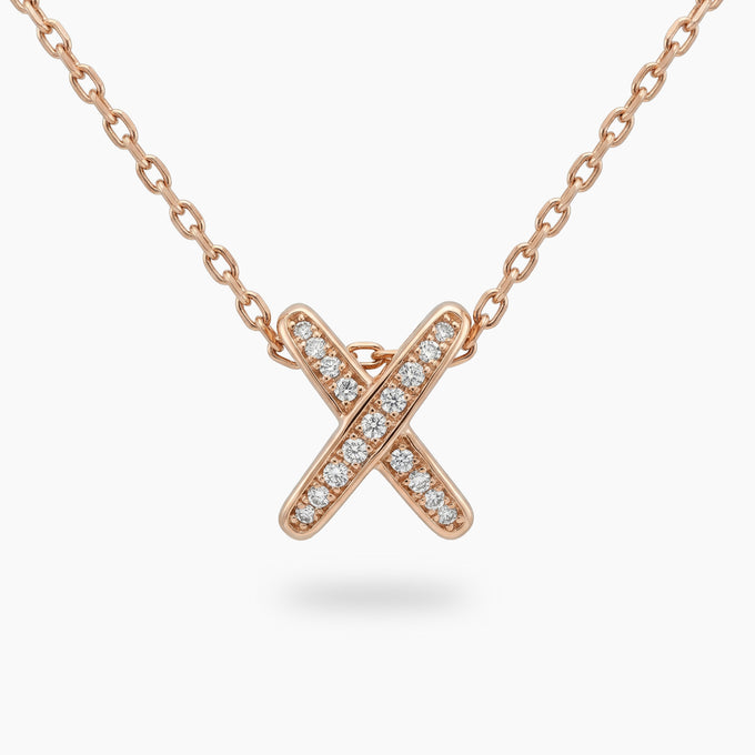 Interlink Necklace Rose Pendant with White Round Stone – on Rose Gold