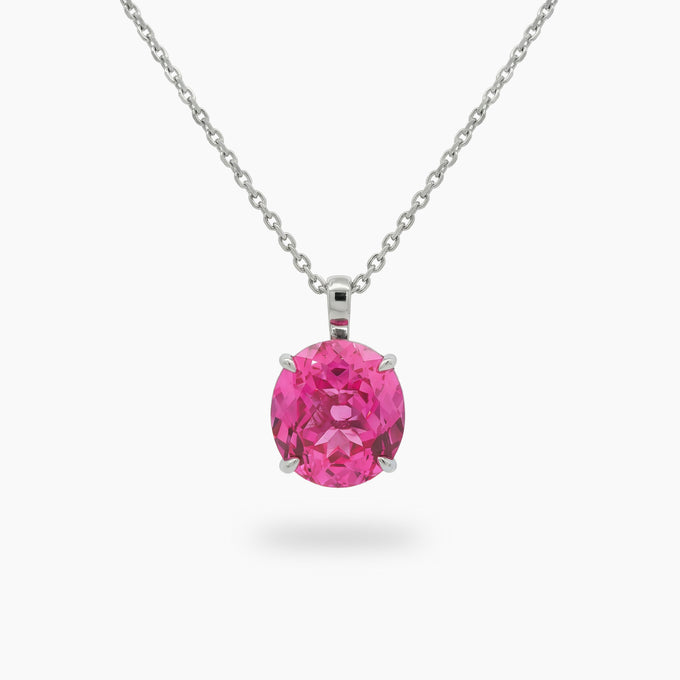 Hot Pendant Necklace with Pink Oval Stone – on White Gold