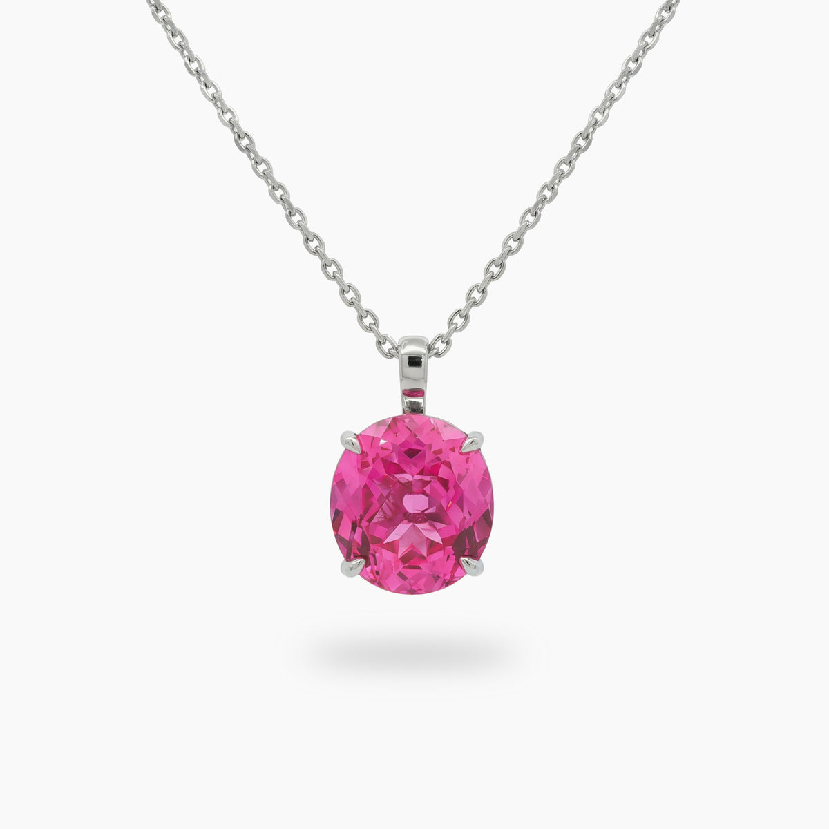 Hot Pendant Necklace with Pink Oval Stone – on White Gold
