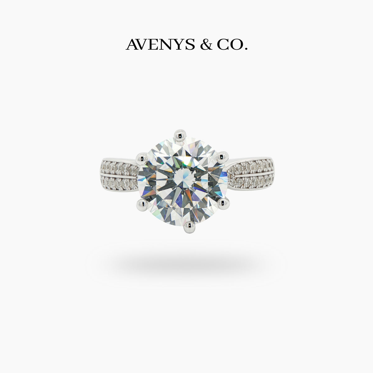Twist Pave Solitaire Ring with White Round Stone – on White Gold