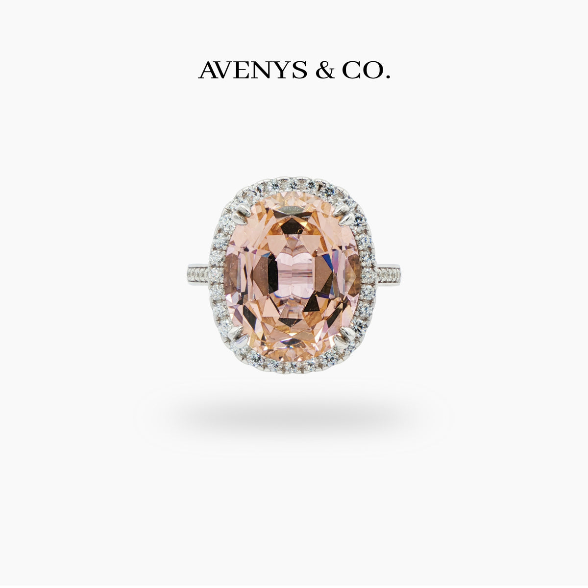 Regent Ring with Pink Cushion Stone – on White Gold