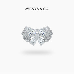 Butterfly Pave Ring with White Marquise Stone – on White Gold