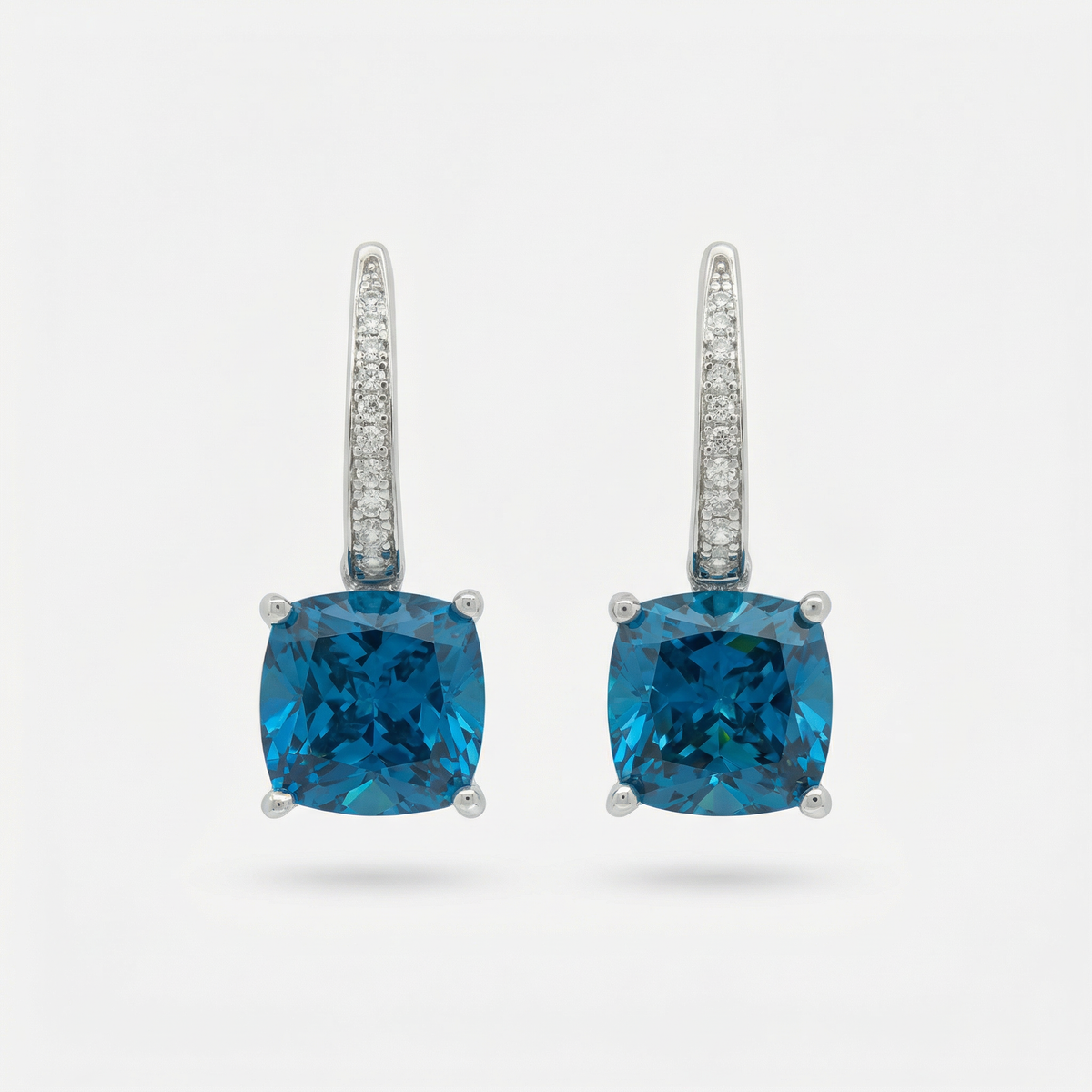 Princess Drop Earring with Blue Princess Stone – on White Gold