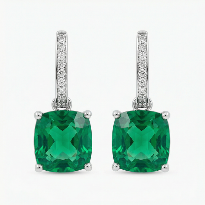 Princess Drop Earring with Green Princess Stone – on White Gold