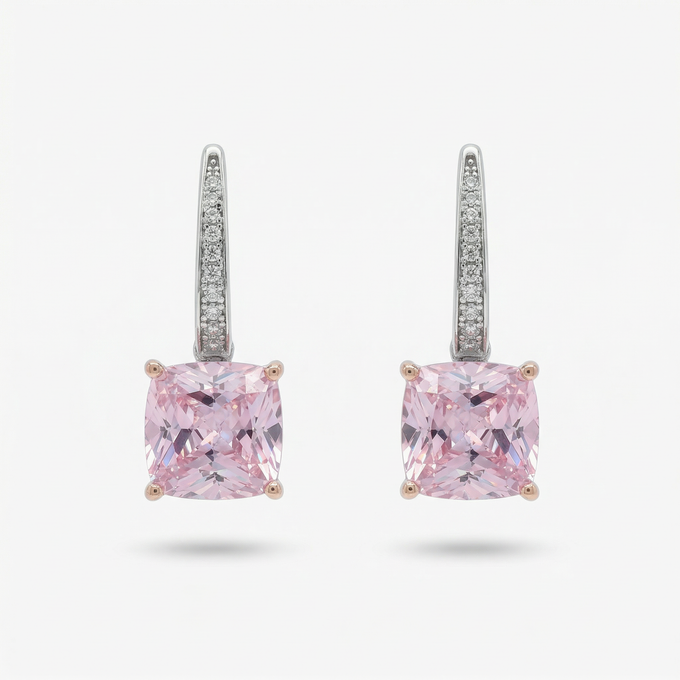 Princess Drop Earring with Pink Princess Stone – on White Gold