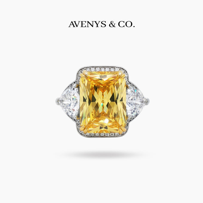 Queens Radiant Ring with Yellow Radiant Stone – on White Gold