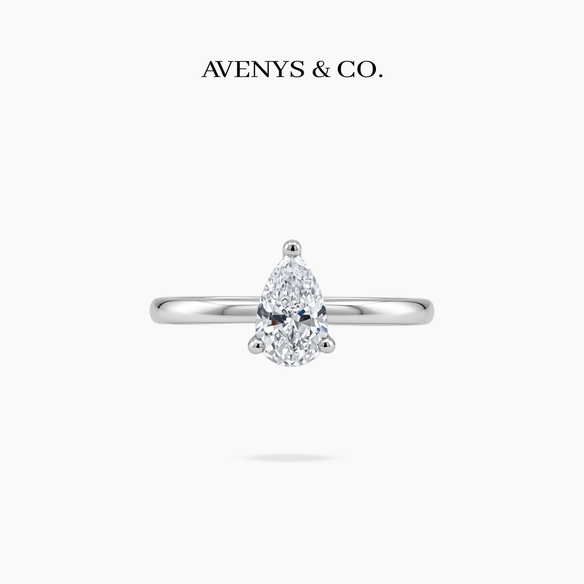 Pear Delicate Ring with White Pear Stone – on White Gold