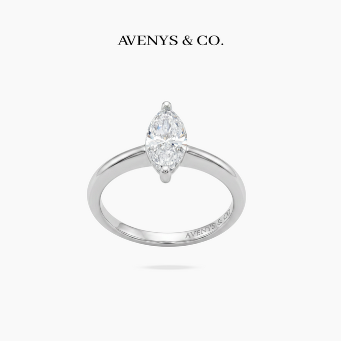 Marquise Delicate Ring with White Marquise Stone – on White Gold